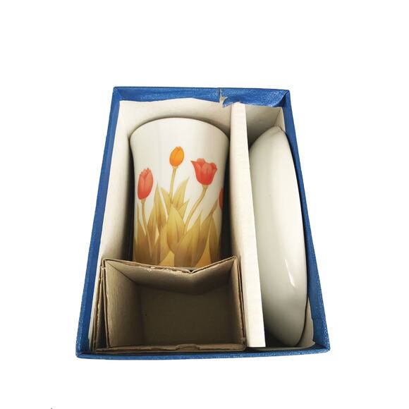 Vintage Otagiri Japan Soap Dish and Bathroom Cup tulips - Picture 2 of 6